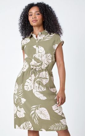 Roman Tropical Print Shirt Dress