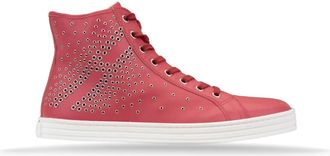 Hogan Hoge Top Leren Sneakers met Zilveren Metalen Details - Dames - Sneakers - Roze - 40 EU - Su&egrave;de - Schoenen
