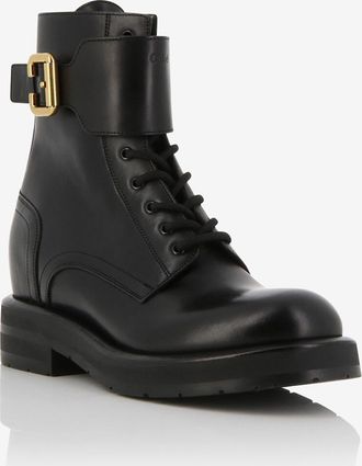 Chlo&eacute; Flache Schn&uuml;rstiefeletten aus Glattleder Coddington 50