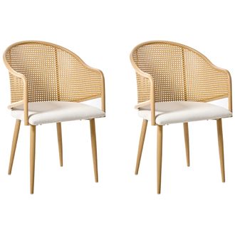 Beliani Beliani - Conjunto De 2 Sillas De Comedor Asiento De Poli&eacute;ster Estructura De Hierro Respaldo Redondeado Estilo Retro Marr&oacute;n Claro Weimar