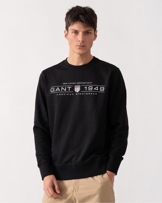 GANT Mens Graphic Crew Neck Sweatshirt - Black Cotton - Size X-Large