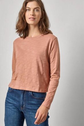 Lilla P Long Sleeve Cropped Boyfriend Tee In Carob