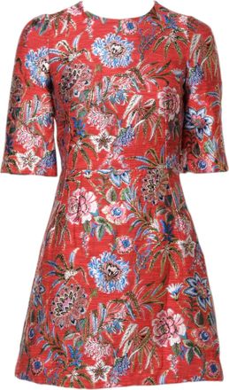Dolce & Gabbana Womens Red Floral Jacquard A-Line Mini Dress