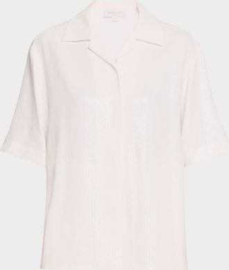 Michael Kors Sequined Short Sleeve Button Up Top