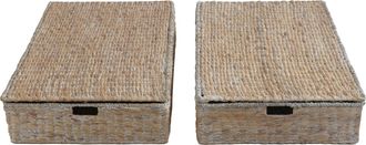 Happimess Holden 30 Classic Costal Hand-Woven Hyacinth Wicker Under Bed Storage Basket with Lid, White Wash (Set of 2)