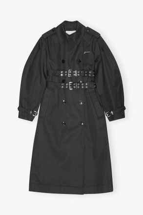 Ganni Black Bonded Cotton Trench Coat - Size 10/12 Organic