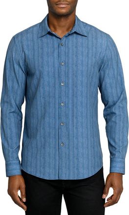 W.R.K Slim Fit Indigo Abstract Stripe Performance Button-Up Shirt at Nordstrom, Size X-Large