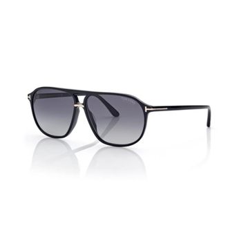 Tom Ford Bruce Black Shiny Acetate Aviator Dark Grey Mens Sunglasses FT1026-N 01D 61