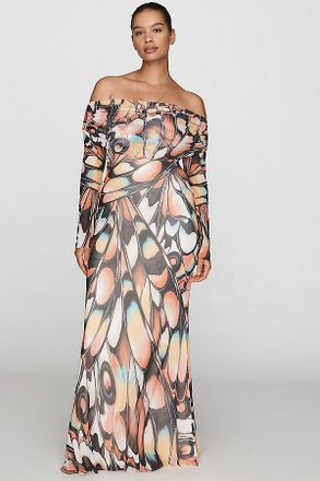 AFRM Long-Sleeve Off-The-Shoulder Mesh Maxi Dress