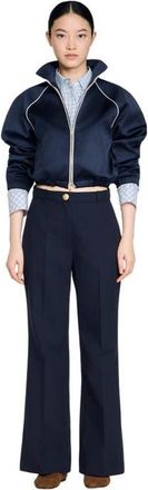 Sandro Wide-leg wool trousers in Navy Blue at Nordstrom, Size 38 Eu