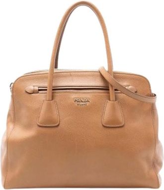 Prada Pre-owned Handbags, female, Brown, Size: ONE SIZE Pre-owned Saffiano Satchel