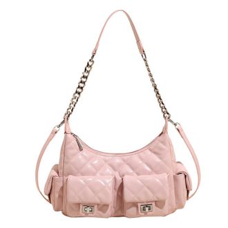 Generic Cymwer PU Leather Quilted Trendy Shoulder Bags Fashion Crossbody Bag for Women (Pink)