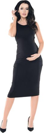 Purpless Maternity Pregnancy Sleeveless Ruched Woman Midi Dress D8130 (10, Black)