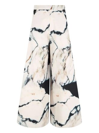 Roberto Cavalli marble-print trousers - women - Polyester - 44 - White