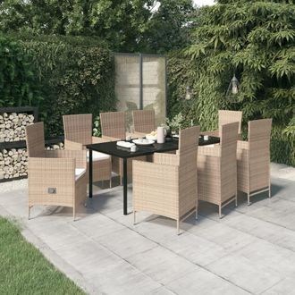 vidaXL Juego De Comedor De Jard&iacute;n 9 Piezas Con Cojines Beige Vidaxl