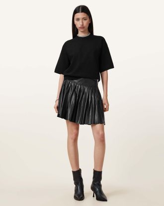 AllSaints Womens Sheep Leather Vena Leather Kilt Skirt, Size: UK 12/US 8
