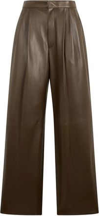 Bottega Veneta Wijde Leren Broek - Dames - Leren Broeken - Bruin - XS - Broeken