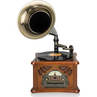 Roadstar Hif-1850tumpk Gram&oacute;fono Hi Fi Vintage Tocadiscos 33/45/78rpm, Radio Am/fm, Reproductor Cd-mp3, Usb Grabador Madera