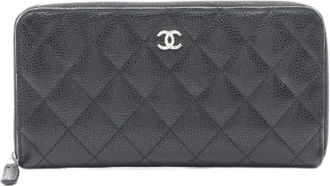 Chanel Pre-owned Wallets, female, Black, Size: ONE SIZE Pre-owned Classic Long Zip Wallet Caviar Skin Wallet