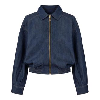 Twinset Denim Jackets, female, Blue, Size: L Cropped Chambray Jacket