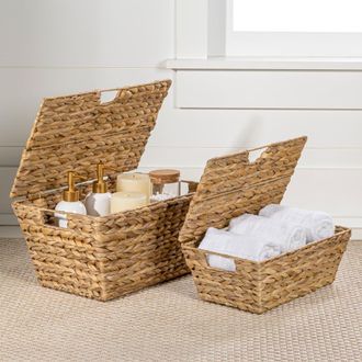 Happimess Wilder Classic Farmhouse Woven Hyacinth Rectangular Storage Baskets with Lids and Handles, in Natural at Nordstrom