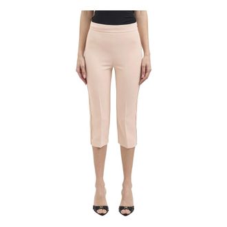 Elisabetta Franchi Cropped Trousers, female, Pink, Size: XS Lightweight Crepe Capri Trousers with Satin Inserts