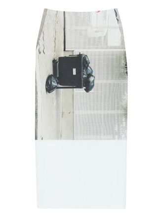 Issey Miyake graphic-print street view pencil skirt - Blue