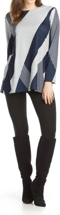 Papillon Asymmetrical Striped Knit Sweater In Grey