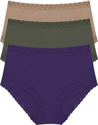 Natori Bliss Full Brief 3-Pack Womens Underwear Vivid Grape/Flint/Cafe : M (Womens 10-12), Cotton/Lace/Lycra