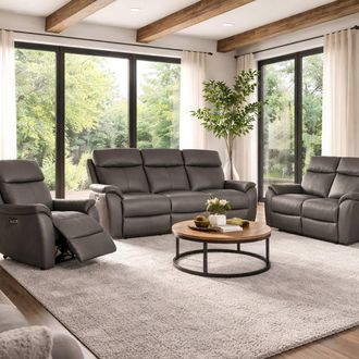 Aspire Home Accents Kingsmere 3 + 2 + 1 Power Recliner Sofa Suite in Real Leather in Charcoal
