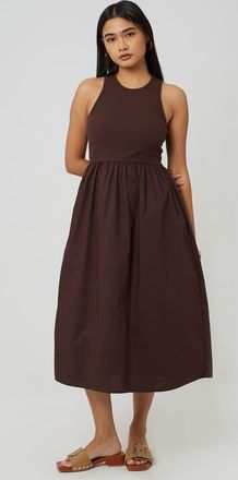 Brave Soul Vestito midi in misto popeline e jersey a coste color cioccolato-Marrone