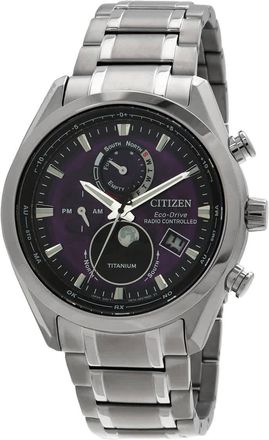 Citizen Tsuki-yomi A-T Perpetual World Time Chronograph Purple Dial Mens Watch BY1010-81Z
