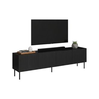 Dmora Mueble De Tv Priocca, Aparador De Sal&oacute;n Con Cuatro Puertas Batientes, Elevado Del Suelo, 200x42 H52 Cm, Negro
