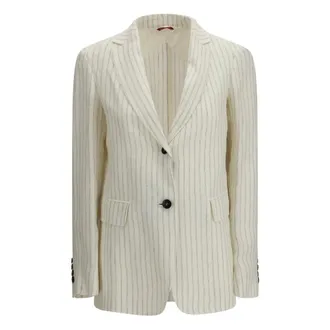 Max Mara Elogio Pinstriped Linen Blazer - Dames - Jassen - Beige - Maat: XS Linnen