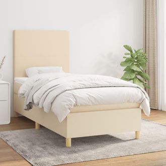 vidaXL Vidaxl - Cama Box Spring Con Colch&oacute;n Tela Color Crema 90x200 Cm
