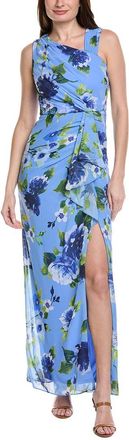 Adrianna Papell Asymmetrical Draped Floral Chiffon Gown