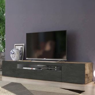 Dmora Dmora - Mueble Para Tv Para Sala De Estar, Made In Italy, Mueble Para Tv Con 3 Puertas Y Estantes, Cm 200x40h37, Color Arce Y Pizarra, Con Embalaje Re