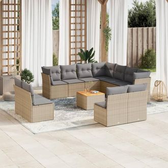 vidaXL Juego De Sof&aacute;s Jard&iacute;n Con Cojines Beige Mezcla 12 Pzas Rat&aacute;n Pe Vidaxl