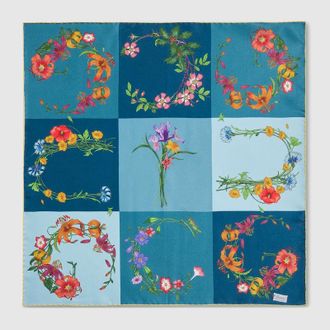 Gucci Printed Silk Twill Bandana, Blue, Silk