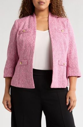 Kasper Tweed Four Pocket Collarless Blazer in Pnk Perfection Multi at Nordstrom, Size 18W