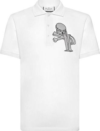 Philipp Plein Piquet Polo met kristallen Wire Frame - Heren - Polos - Wit - 3XL - Katoen - Tops