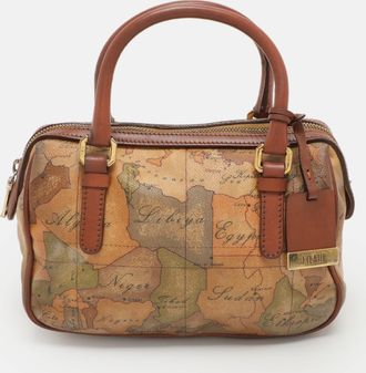 Alviero Martini 1A Classe Beige/brown Geo Print Coated Canvas And Leather Satchel