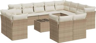 vidaXL Set Sof&aacute;s De Jard&iacute;n Con Cojines 13 Pzas Rat&aacute;n Sint&eacute;tico Beige Vidaxl