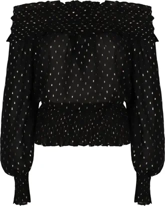 Self Portrait Black And Gold Chiffon Top