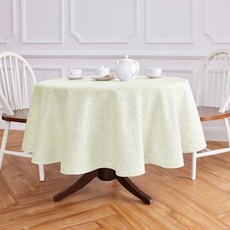 Solino Home Linen Round Tablecloth - Narrow Stripe in Sage And White at Nordstrom, Size Medium