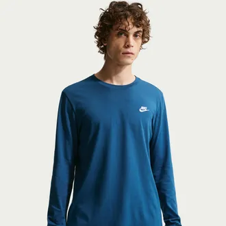 Nike Mens Nike Sportswear Club Long-Sleeve T-Shirt in Blue | AR5193-476