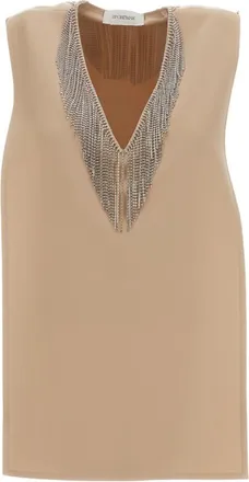 Sportmax Beige Embellished V Neck Top