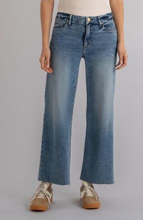 Kut from the Kloth Meg Fab Ab Raw Hem High Waist Wide Leg Jeans in Regent at Nordstrom, Size 12P