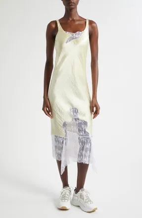 Collina Strada Stone Flower Drip Anemone Satin & Lace Tank Dress in Butter at Nordstrom, Size X-Small