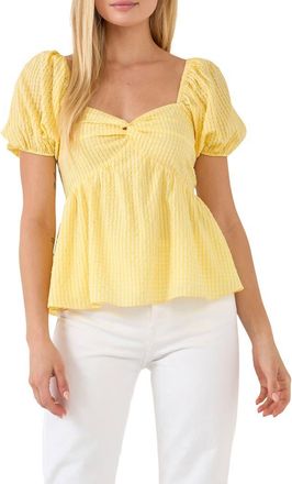 English Factory Check Puff Sleeve Top in Yellow at Nordstrom, Size X-Small